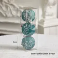 Tre palline di Natale verdi floccate da 8 cm con decori glitter argento in scatola - 8cm Verde Floccato Set da 3