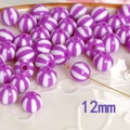 12mm purple and white striped macaron acrylic beads for DIY jewelry making and crafts - 12mm / Purple