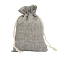 Grey linen drawstring jewelry pouch with natural cord closure on white background - 10*14cm / Gray