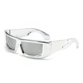 Chic silver Y2K futuristic sunglasses with bold wide arms and metallic mirrored finish - Plated Silver Frame Silver Mirror Lens
