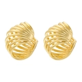 Close-up of golden hollow C-shape earrings with modern wave-like layered metal texture - VE1080 Gold 1 Pair (Wavy Hollow Shell)