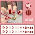 Red heart press-on nails set with gold glitter accents and 24 pieces for women - Red Heart (A3085 Glue Type)