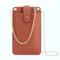 Vertical brown woven texture mini crossbody phone bag with gold chain strap - Brown