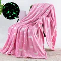 Detail of pink luminous flannel blanket with stars and moon glowing in the dark - Pink Sun Moon and Stars / 100*150cm