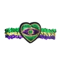 Mardi Gras headband with green gold purple sequins and beaded evil eye heart patch - Mardi Gras Sequin Armband/Headband-Evil Eye Heart