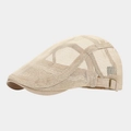 Beige breathable mesh flat cap for summer with adjustable side buckle and retro design - Adjustable / Beige