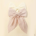 Cream and dusty pink large ribbon hair bows with long tails and pleated texture - Combination 2 (Beige/Pink Pleated Texture Set)