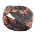 Detail of dark grey and orange floral yoga headband with twisted knot design - Dark Grey Background Pink Orange Floral (29)