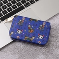 Blue gothic skull cat PU leather wallet with multi-card slots and zipper closure - 129D-Blue Skull Cat