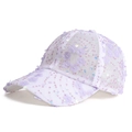 Gorra de béisbol para mujer con flores 3D y lentejuelas en color lavanda y blanco - Morado