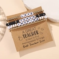 Teacher gift set of four stretch bracelets with LOVE, TEACH, INSPIRE letter beads - SY0603-1 (4Pcs Set-Black/White/Gold)