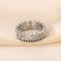 Silver crown-shaped stainless steel ring with rhinestones on silk background - Silver Crown Rhinestone Style (KR50154-GC)