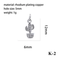Silver cactus pendant charm in rhodium-plated copper with sparkling zircon inlays - Silver Cactus K-2
