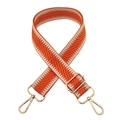 Detail of adjustable orange and beige herringbone patterned strap with gold metal hooks - Orange