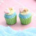 Macro shot of miniature resin cupcakes with blue cake and yellow frosting for DIY crafts - Star & Heart Cupcake - Matcha Green Base