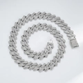 Silver toned iced out Cuban link necklace with rhodium plating and white crystals - 7" / Silver