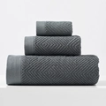 Thick dark grey 3-piece cotton towel set featuring geometric diamond jacquard weave - 3-piece set (1 Bath + 1 Hand + 1 Square) / Dark Gray
