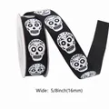 5/8 inch black grosgrain ribbon featuring white sugar skull patterns for Halloween DIY - 6-Black Skull