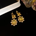 Earrings (Silver Earring Post) Gold-Green