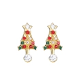 Detailed view of Christmas tree earrings with gold metal base and colorful rhinestones - A138-15 Christmas Tree