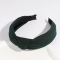 Deep green knitted knotted headband with textured stripe pattern for women - Dark Green