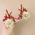 Christmas reindeer antler hair clips with berries, cones and flowers in warm brown - 36# Gold Flower Style Pair Clips