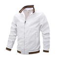 Witte casual herenjas met gestreepte opstaande kraag en metalen ritssluiting - M / Wit