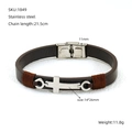Bracelet en cuir marron avec une croix en acier inoxydable et fermoir argenté - Style Marron (ZH1849S)