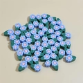 Blue polymer clay flower beads with green leaves for DIY bracelet making and crafts - Blue
