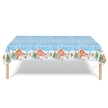 Detail view of snowflake tablecloth featuring cute gingerbread houses and snowmen - Gingerbread Man Christmas 137*274cm