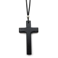 Vintage black wooden cross pendant necklace with a silver metal ring and black cord - Single Layer Cross / Black
