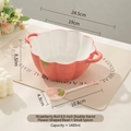 9.5-inch strawberry ceramic bowl with double handles and matching spoon set, 1400ml - 9.5 Inch Double Handle Bowl + Spoon - Red Strawberry