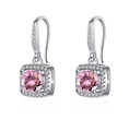 Elegant S925 silver hook earrings with square pink stone and white cubic zirconia - A Pair Of Pink Diamond Led-122
