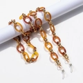 Bohemian amber acrylic eyewear chain with gold rings and clear anti-slip silicone loops - Color 10 (Tortoiseshell)