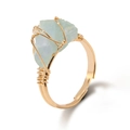 Handmade gold wire-wrapped adjustable ring with natural irregular citrine gemstone - Green Fluorite