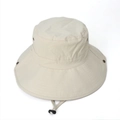 Detail view of quick-dry fishing hat with wide brim, metal vents and adjustable chin strap - 59cm / Beige
