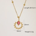 Collar vintage de acero inoxidable oro 14K con colgante ovalado de piedra rosa - Piedra Rosa en Cúpula Hueca