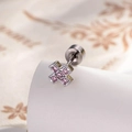 Orecchino a croce in argento con zirconi rosa incastonati e chiusura a vite sicura - Forma di Croce (A780-1) / Rosa (Pezzo singolo)