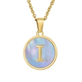 Golden alphabet necklace featuring letter I with iridescent blue mother of pearl inlay - Gold Letter I (With Chain)