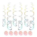 Rainbow holographic spiral streamers and pink round foil swirls for party decorations - Flat 14cm / Transparent Iridescent (6 Pcs)