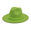 Detail of neon green wool fedora hat with matching chunky acrylic chain decoration - M (56-58cm) / Fruit Green with Neon Green Chain