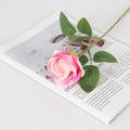 Pink and cream gradient velvet artificial rose stem on an open magazine - Small Velvet Deep Pink