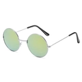 Retro runde Metall Sonnenbrille mit grün gold verlaufenden Spiegelgläsern - Silberner Rahmen Goldene Spiegelgläser