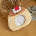 Plush pudding cartoon badge holder with transparent window and mini keychain charm - Pudding Style
