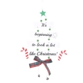 Albero di Natale in legno bianco con fiocco rosso verde e campanelli d'argento - Pendente Albero di Natale / Verde
