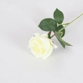 Realistic white velvet artificial rose stem with green leaves for wedding decor - Silk Cloth Rose / Silk White
