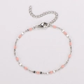 Bohemian stainless steel lip chain bracelet with pink enamel beads and lobster clasp - Silver + Pink Enamel