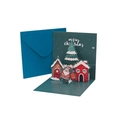 3D pop-up Christmas card featuring Santa Claus and snow house with blue envelope - Green Cabin (H1-06)