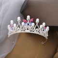 Silver crown headpiece with pearls, crystals and gradient fabric butterflies for girls - C-1# Silver White - Butterfly Rhinestone Style