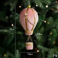 Pink velvet hot air balloon Christmas ornament with gold trim and pearl accents - Pink Hot Air Balloon